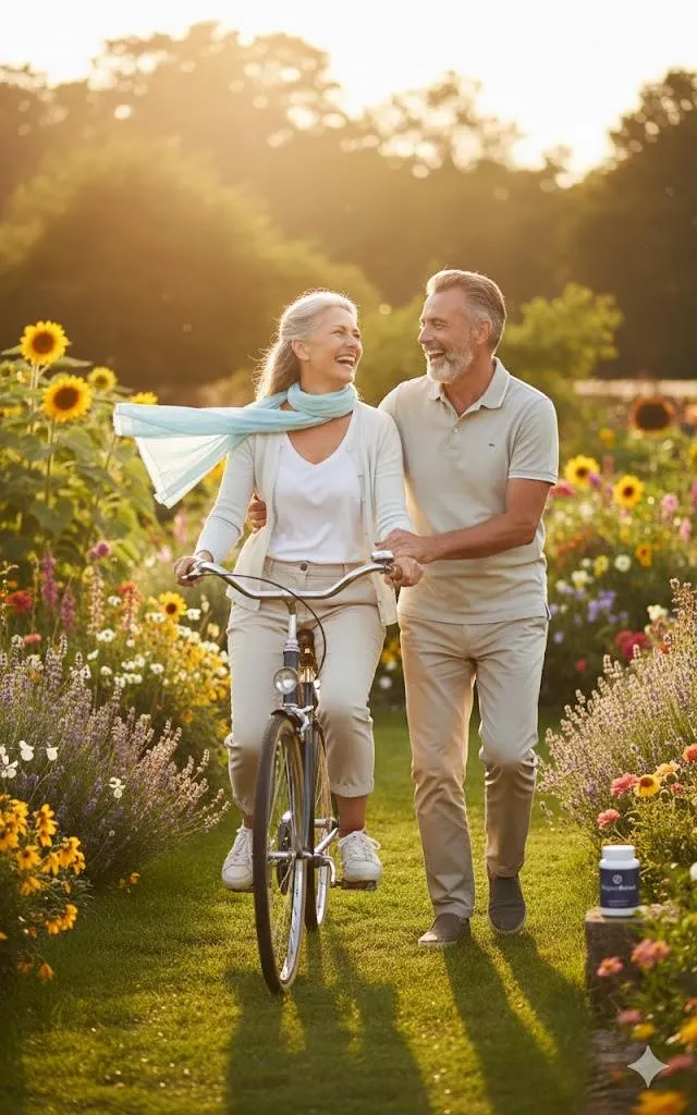 Healthy active couple walking outdoors representing balanced metabolic lifestyle